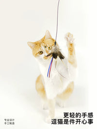 Meowcard Retractable Feather Teaser Wand for Cats, CFA Competition Grade, with Replaceable Attachments