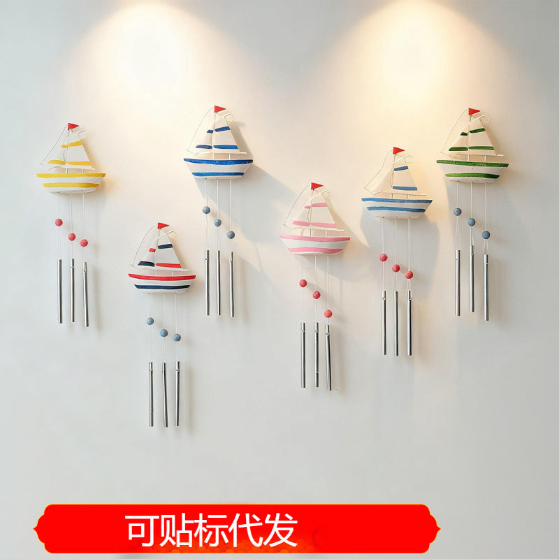 Mediterranean Style Iron Sailboat Wind Chime Home Decor