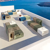 Outdoor Woven Rope Lounge Chair and Ottoman Set for Patio Garden Balcony