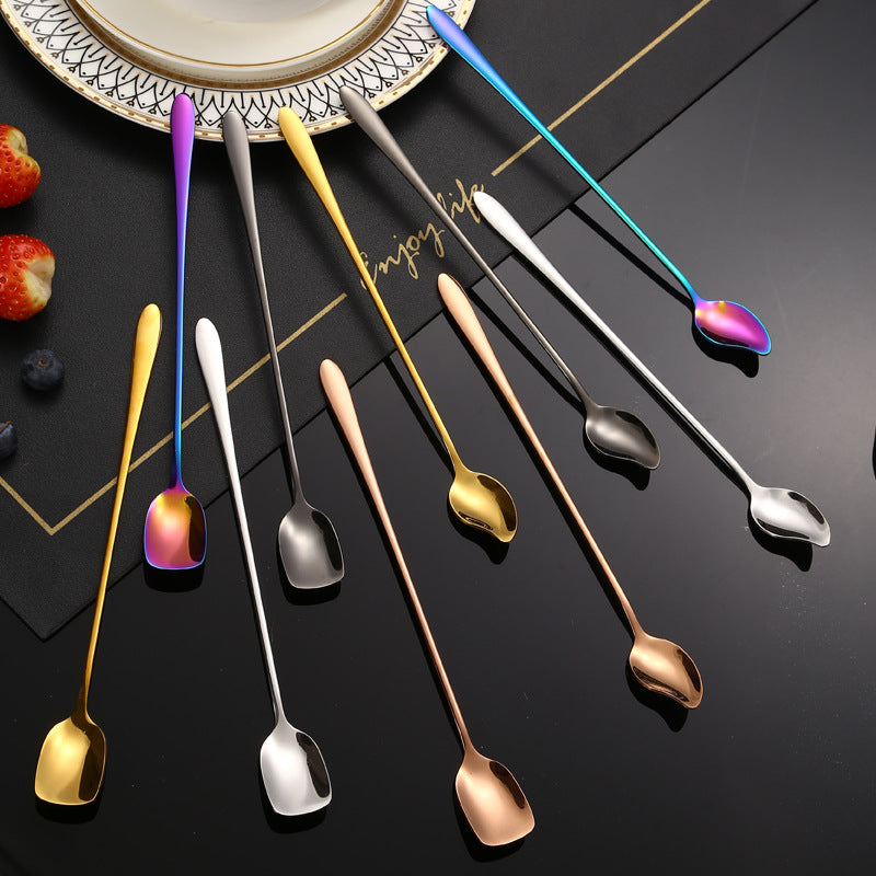 304 Stainless Steel Mango Spoon Long Handle Ice Cream Coffee Stirring Spoon