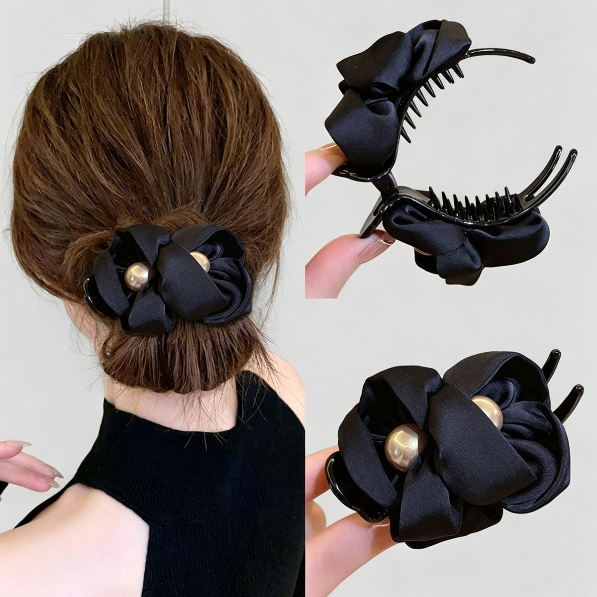 Pearl Flower Bud Hair Claw Clip for Buns