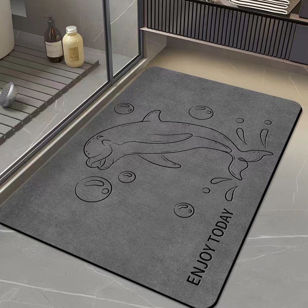 Cartoon Animal Diatomaceous Earth Bath Mat, Non-Slip Absorbent Quick Dry Floor Mat for Bathroom