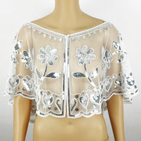 Women's Sequin Mesh Capelet Shawl Beaded Pullover Shrug for Evening Dress