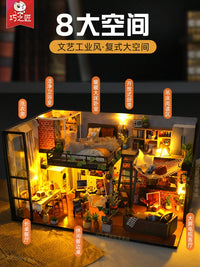 DIY Miniature Dollhouse Kit with Music and Dust Cover, Wooden Model Building Set for Adults and Teens
