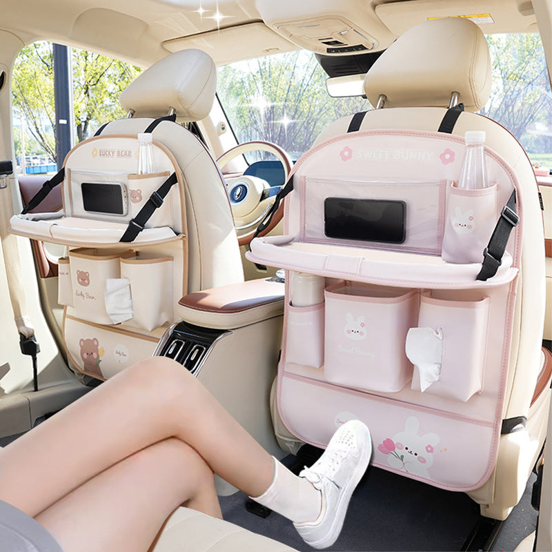 Cute Car Seat Back Organizer Bag with Trash Can Function - Multi-functional Storage for Vehicles