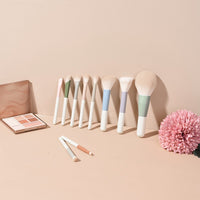 10-Piece Morandi Mini Portable Makeup Brush Set with Soft Bristles for Travel