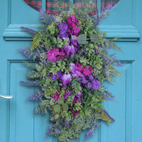 Spring Purple Tulip Wreath with Lilac and Hydrangea for Front Door Decor