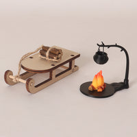 Miniature Christmas Sleigh and Hanging Stove Dollhouse DIY Kit