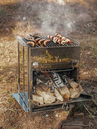 Outdoor Stainless Steel Square Firewood Stove BBQ Grill Picnic Stove Mini Charcoal Stove Folding Grill