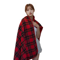 Flannel Button-Up Blanket Shawl for Office and Home, Thick Plaid Wearable Throw