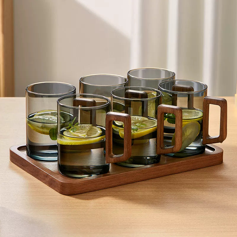 Hoinvaet Glass Teacup Set with Handle and Holder for Home and Guests