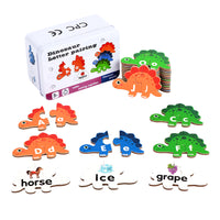 Kids Wooden Dinosaur Alphabet Matching Game with Iron Box
