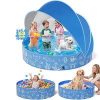 Foldable Pet Swimming Pool with Sunshade for Outdoor Bathing and Play