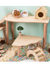 Velo Hamster Platform Multi-functional Birch Wood Craft Landscape Toy Climbing Ladder Natural Solid Wood Detachable
