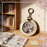 Anime Badge Holder Keychain PU Leather Round Transparent Pin Display Bag Charm