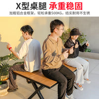 ZhuFan Outdoor Plastic Wood Table and Chair Set for Villa Garden, Aluminum Alloy Dining Table and Chairs, Nordic Leisure Plastic Wood Furniture