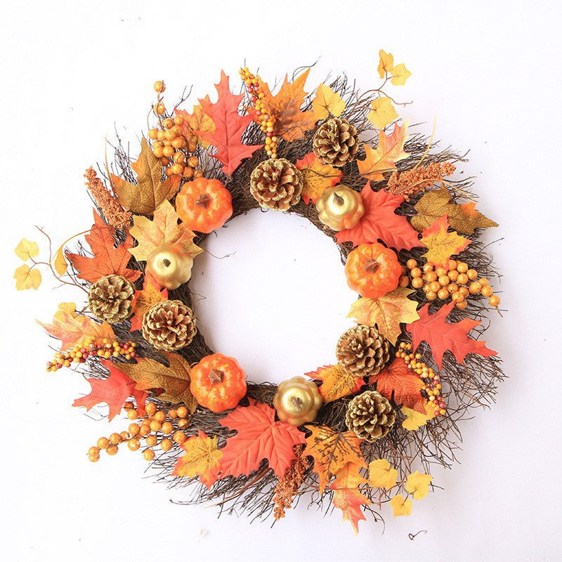 Autumn Harvest Festival Artificial Sunflower & Pumpkin Wreath for Door Decor