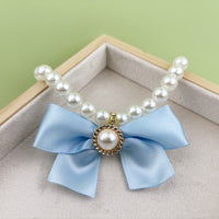 Pet Pearl Bowknot Collar Necklace for Cats and Small Dogs, Adjustable Princess Style