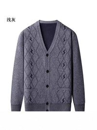 Men's Fleece Lined V-Neck Cardigan Sweater for Winter