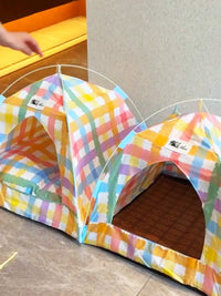 Foldable Pet Tent Bed for Cats & Small Dogs, Breathable Outdoor Sunshade Kennel, Washable Pet House