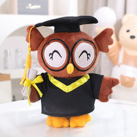 Graduation Owl and Bear Plush Toy Set with Doctoral Cap
