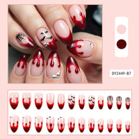 Halloween Blood Drip French Manicure Press-On Nails with Bat Design, 24pcs