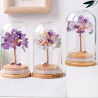 Natural Crystal Gemstone Money Tree with Glass Dome Micro Landscape Ornament