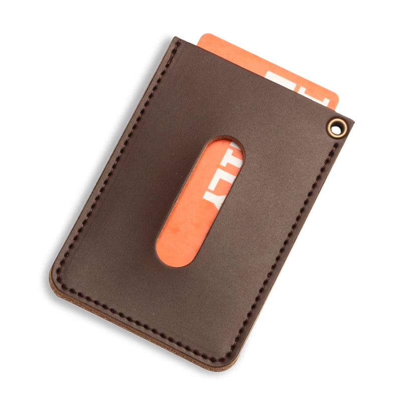 Genuine Leather ID Card Holder with Lanyard - Ultra-Thin Bus Pass & Access Card Protector
