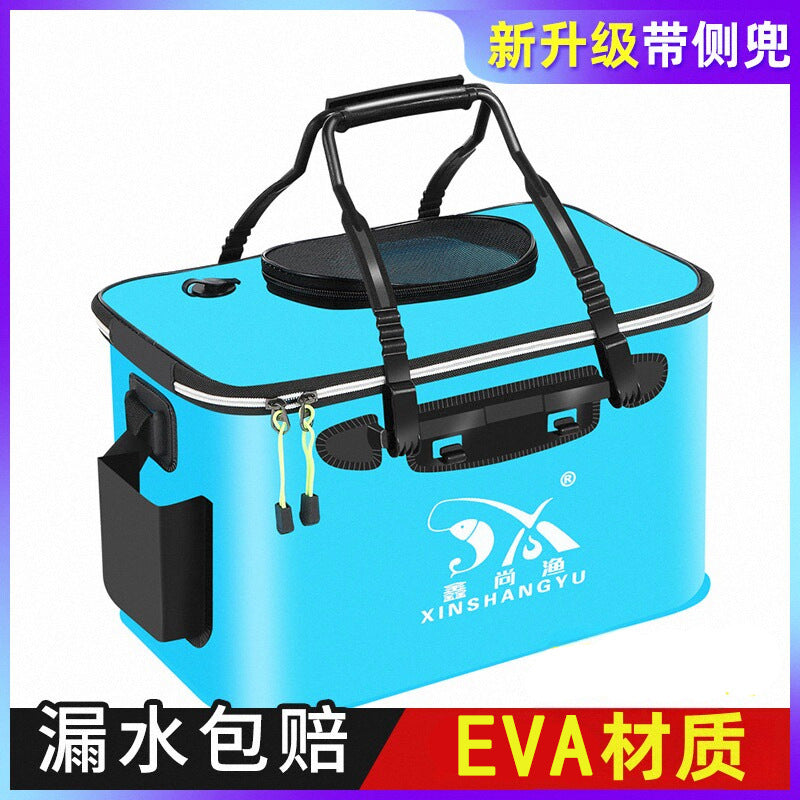 Foldable EVA Fishing Bucket Live Fish Container Thickened Water Bucket with Shoulder Strap for Fishing Gear