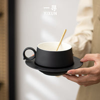Gradient Ceramic Coffee Mug with Saucer, Handmade Latte Cup for Pour Over Coffee