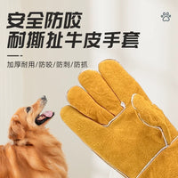 Bite-Resistant Leather Animal Handling Gloves for Pet Training and Protection