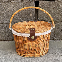 Hand-Woven Wicker Bicycle Basket with Lid - Front Handlebar Storage for Bikes