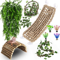 Reptile Hammock with Artificial Leaves and Vines for Terrarium Decor