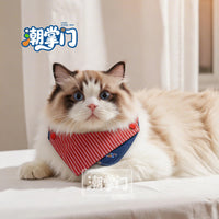 Summer Plaid Pet Bandana Scarf for Cats and Small Dogs, Adjustable Bib with Cute Fabric Patch