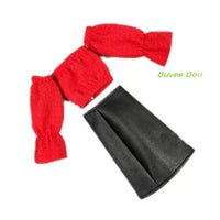 6-Point BJD Doll Clothes for 30cm Dolls - Houndstooth Skirt, Red Puff Sleeve Dress, Leather Skirt