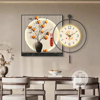 Modern Luxury Persimmon Decorative Wall Art with Clock for Dining Room