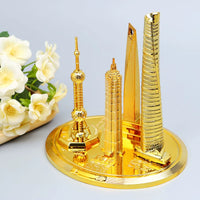 Shanghai Oriental Pearl Jin Mao Tower World Financial Center Metal Model Souvenir with Light-Up Base
