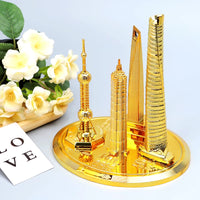 Shanghai Oriental Pearl Jin Mao Tower World Financial Center Metal Model Souvenir with Light-Up Base