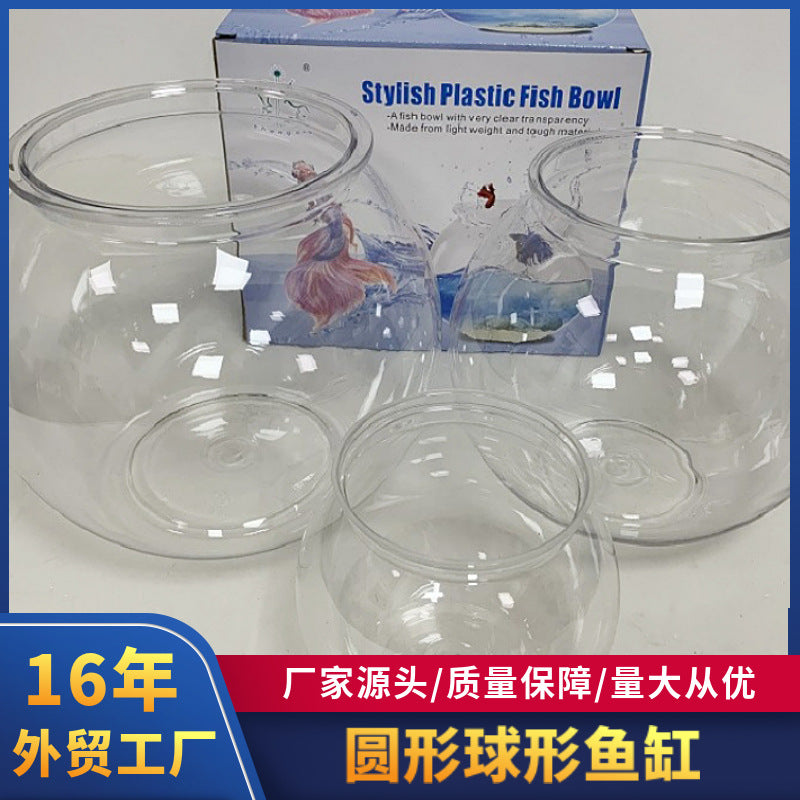 Desktop Round Fish Tank Small Goldfish Bowl Plastic Landscape Ecological Aquarium Transparent Shatterproof