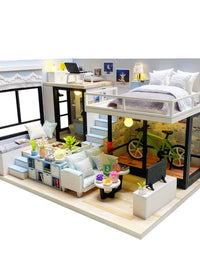 DIY Miniature Dollhouse Kit with Dust Cover, Wooden Assembly Model for Creative Gift