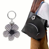Embroidered Houndstooth Flower Hat Clip for Travel, Sunglasses Holder, Bag Charm