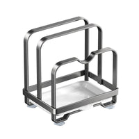 Countertop Pot Lid and Cutting Board Holder with Drain Rack