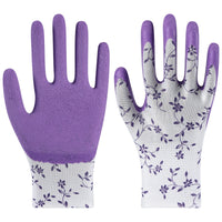 Floral Print Latex Foam Gardening Gloves for Women, Breathable Non-Slip Work Gloves