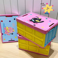 Portable Camping Storage Box with Wooden Lid, Foldable Outdoor Organizer Basket for Picnic and Travel