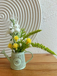 Dollhouse Miniature Floral Arrangement in Iron Bucket Pot