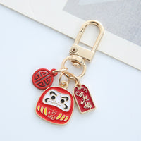 Cute Japanese Daruma Lucky Charm Keychain for Car Keys and Bags