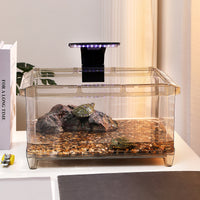 Turtle Tank with Basking Platform, Small Aquarium for Aquatic Pets, Plastic Turtle Habitat with Escape-Proof Ring