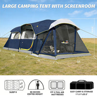 8-Person Waterproof Tunnel Camping Tent with Screened Porch for Family Outdoor Activities