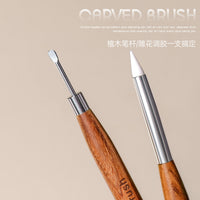 Dual-Ended Sandalwood Nail Art Carving Pen with Metal Press Head and Silicone Tip