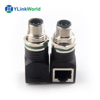 M12 to RJ45 Industrial Ethernet Connector Adapter, 4-Pin/8-Pin, Male/Female, Angled/Straight, Waterproof